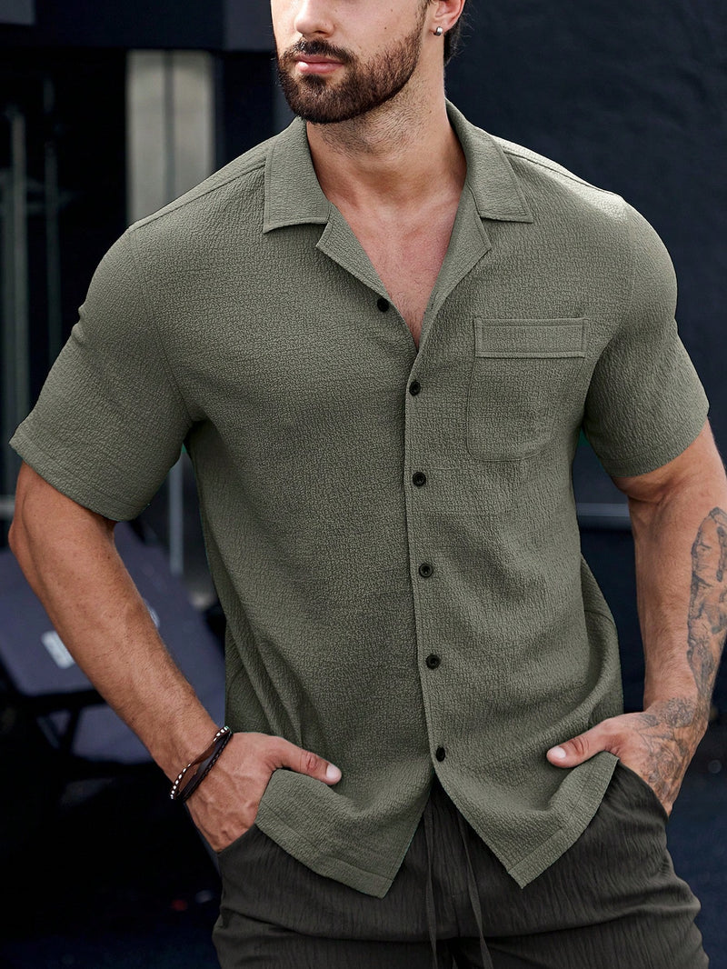 Manfinity CasualCool Homens Bolso Com Aba Abotoar Camiseta