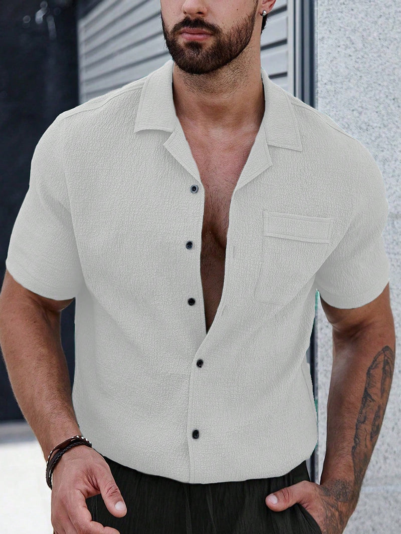 Manfinity CasualCool Homens Bolso Com Aba Abotoar Camiseta