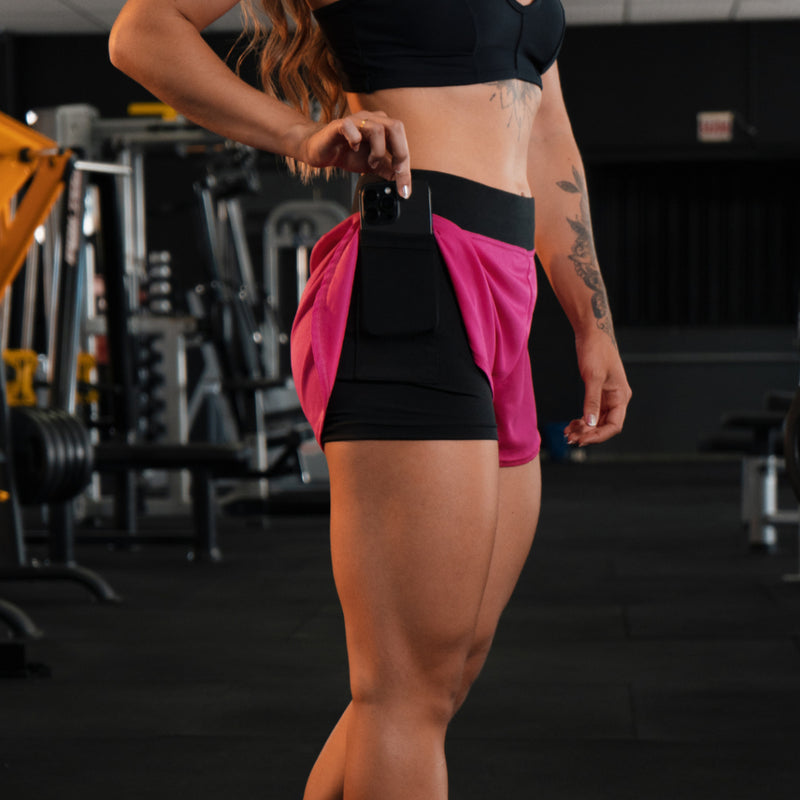 Shorts compressão 2 em 1 feminino para academia caminhadas e corrida