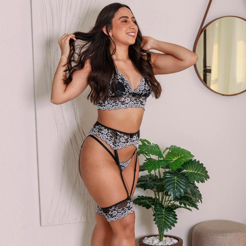 Conjunto Langerie Sexy Completo Fio Dental Renda Fantasia cinta liga