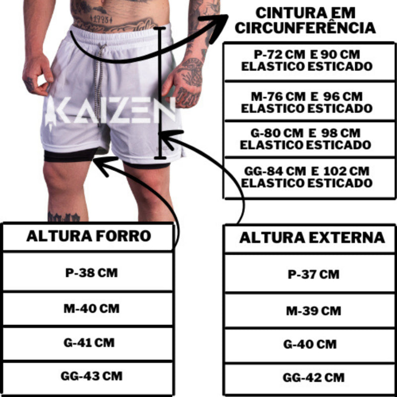 Bermuda 2 em 1 masculina com bolso interno e 2 laterais para caminhada e corrida