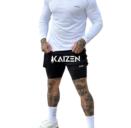 Bermuda 2 em 1 masculina com bolso interno e 2 laterais para caminhada e corrida