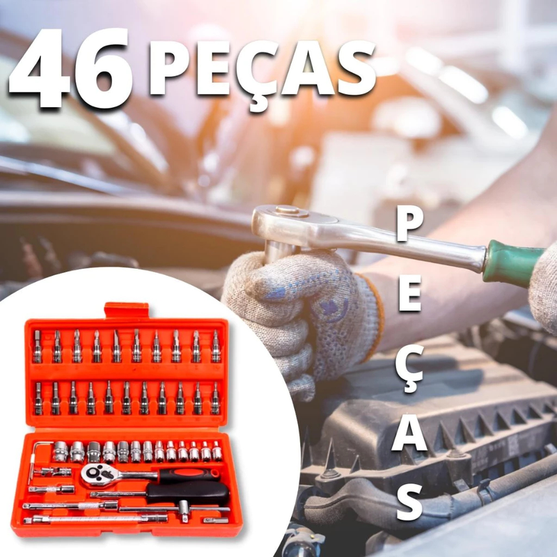 Kit De Ferramentas 46 Peças Jogo De Soquetes Chave Catraca Reversível Com Maleta Jogo De Ferramentas Completo