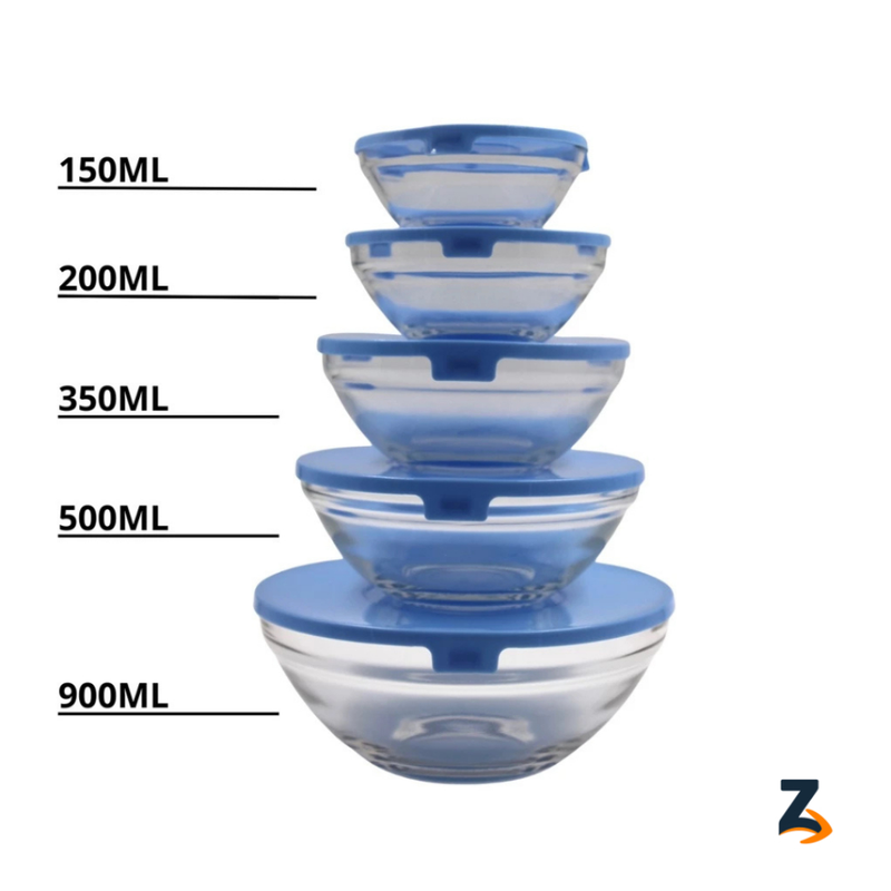 Conjunto Tigela Vidro Bowl Marmita Tampa 5 Peças Pote Hermético