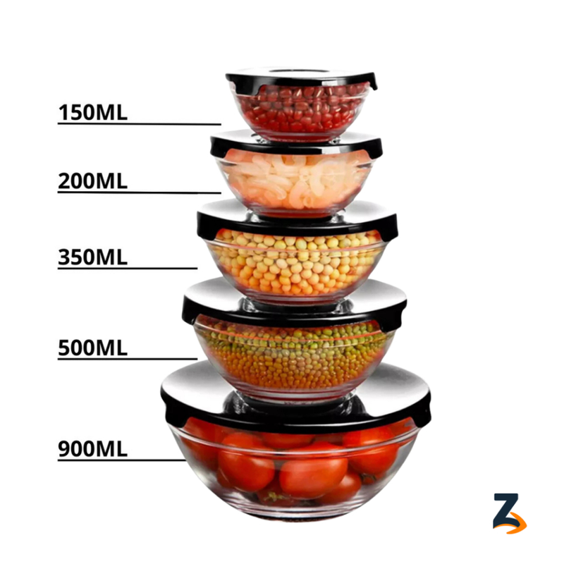 Conjunto Tigela Vidro Bowl Marmita Tampa 5 Peças Pote Hermético
