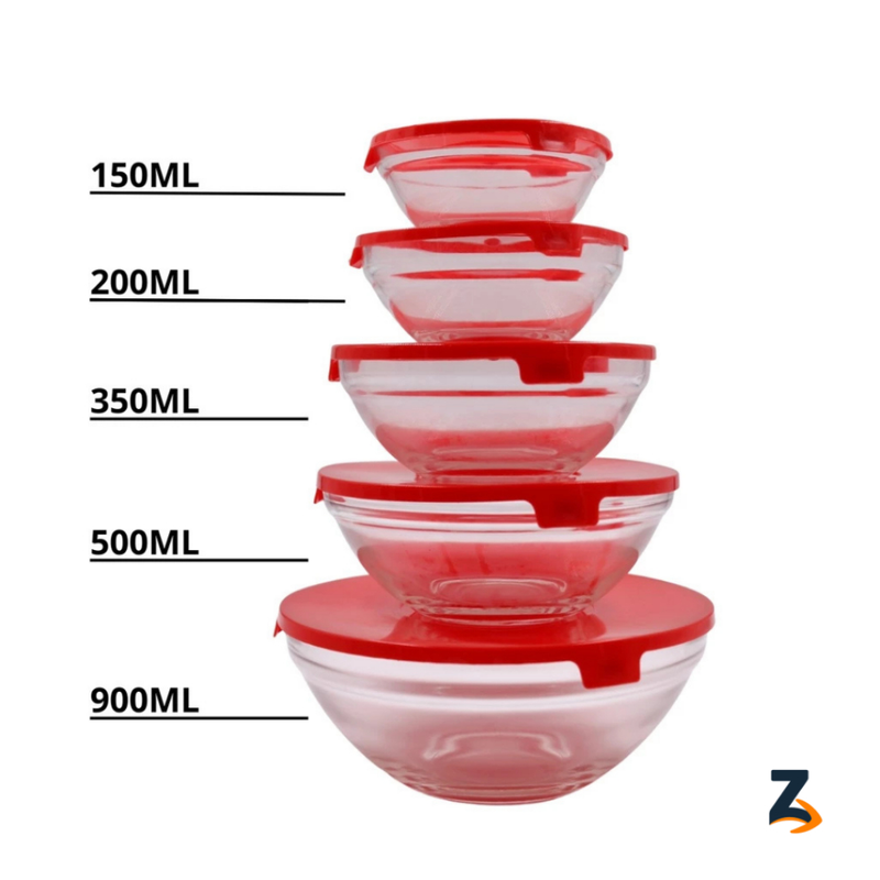 Conjunto Tigela Vidro Bowl Marmita Tampa 5 Peças Pote Hermético