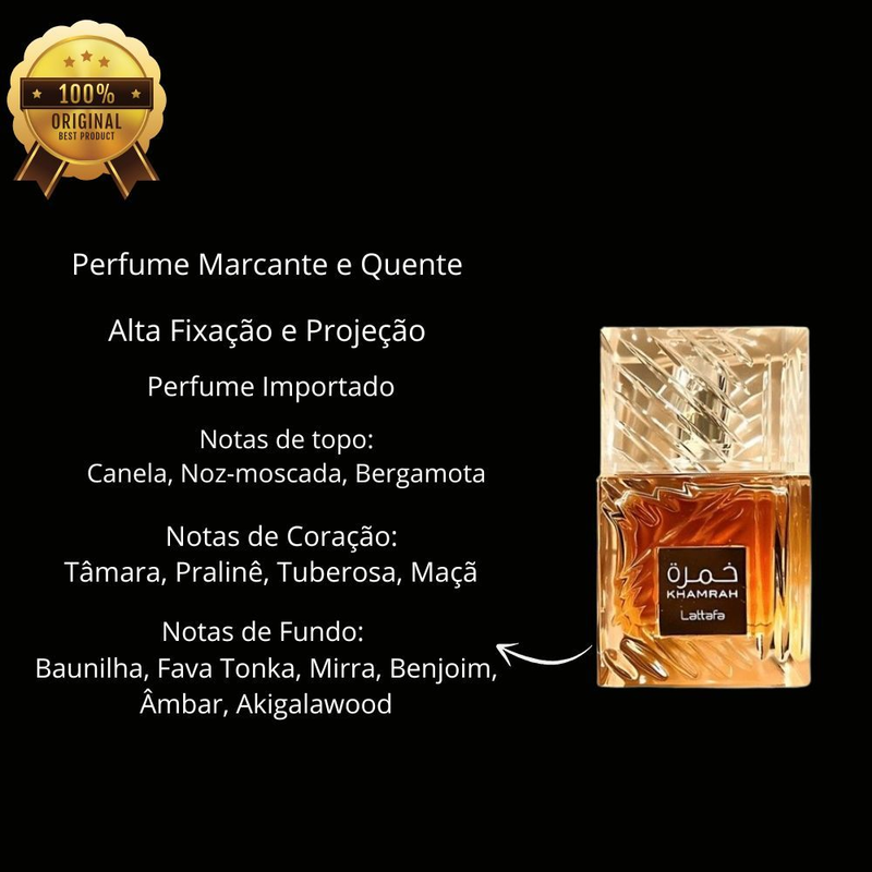 Perfume Masculino Arabe Khamrah Lattafa Original 100ml Alta Fixação Fragrância Arabe Edp Intenso Man