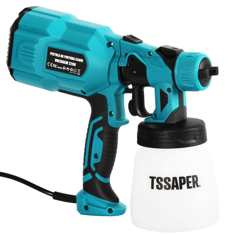 Pistola De Pintura Elétrica E Pulverizador HVLP 550w com 3 bicos de cobre Tssaper
